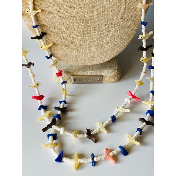 Native American mother of pearl fetish bird double layered Necklace 32" - Picture 3 of 6